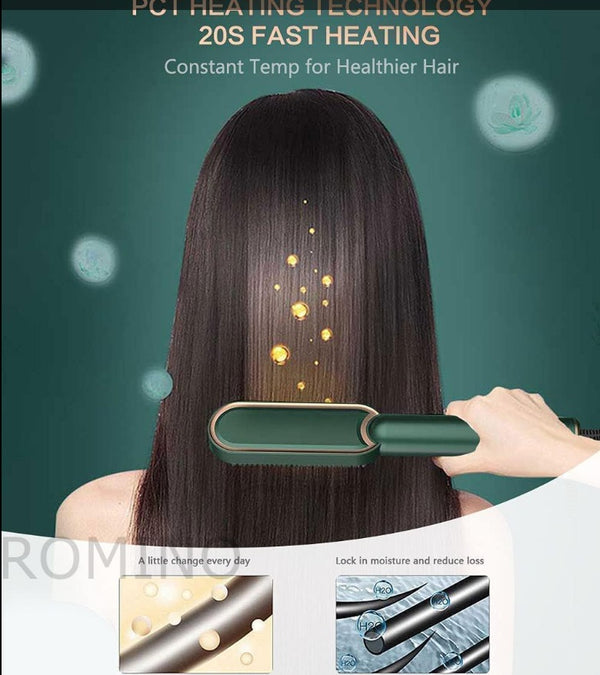 3-in-1 Ceramic Hair Straightening Brush For Women | Ionic Anti-frizz Electric Straightener Comb