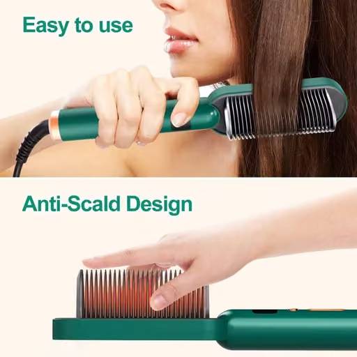 3-in-1 Ceramic Hair Straightening Brush For Women | Ionic Anti-frizz Electric Straightener Comb